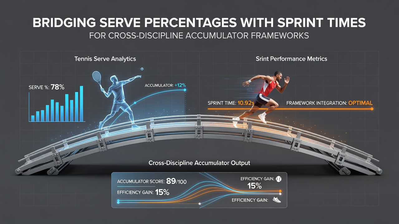 Tennis player serving on court next to athlete sprinting on track, illustrating cross-discipline data integration for accumulator frameworks