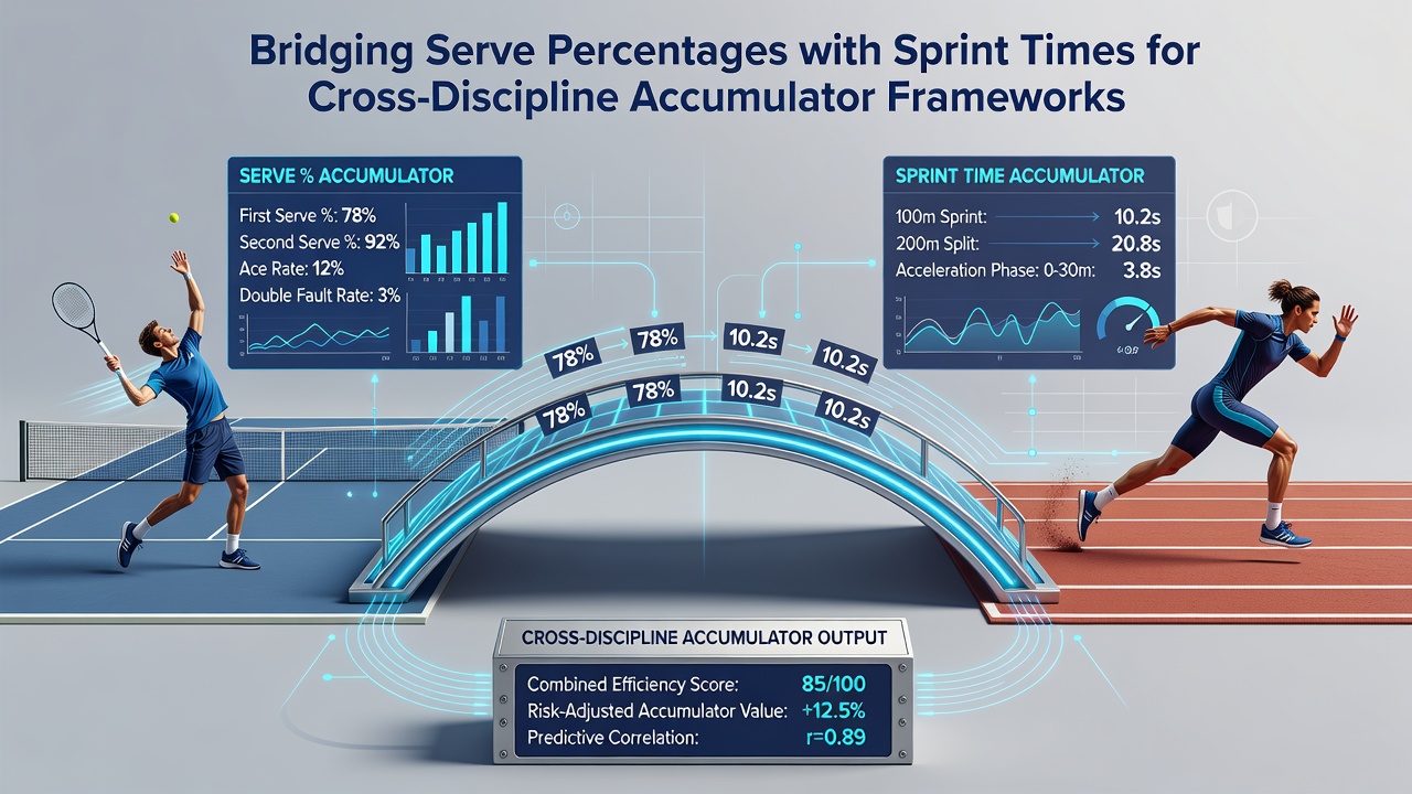 Data visualization dashboard showing serve percentage graphs alongside sprint time charts used in accumulator modeling
