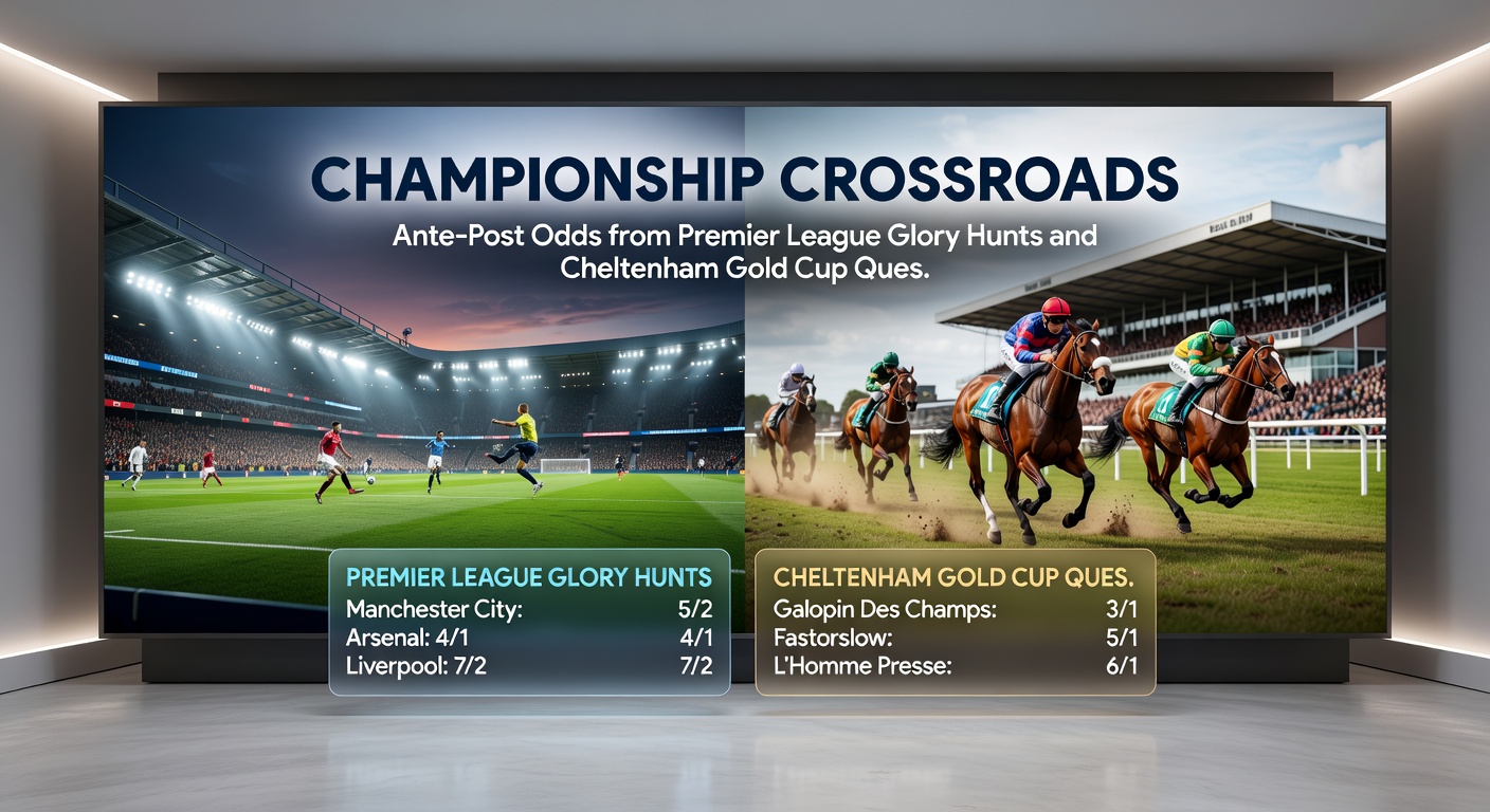 Example accumulator slip combining EFL Championship playoff qualifiers, Premier League title odds, and Cheltenham Gold Cup ante-post selections