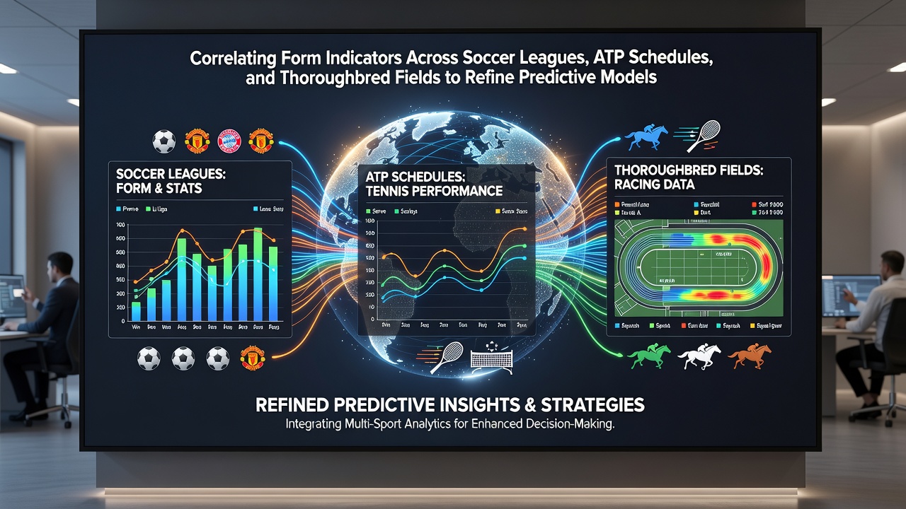 Composite graphic showing overlapping timelines for soccer matches, tennis tournaments, and horse racing cards with highlighted correlation zones