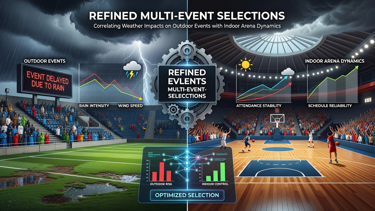 Outdoor tennis court under variable weather conditions with spectators in the stands