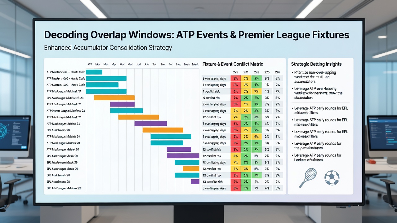 Split view of tennis court and football pitch highlighting concurrent match schedules for accumulator planning