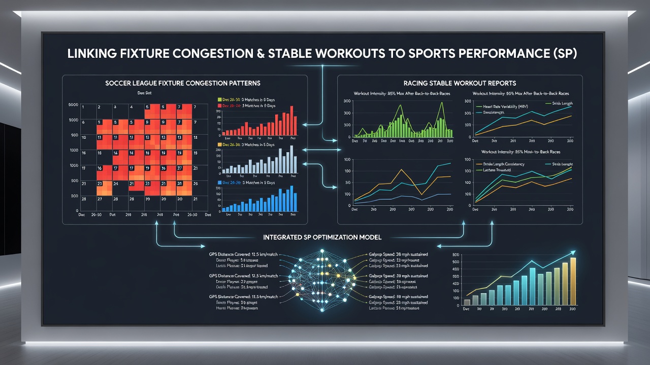 Detailed workout report from a racing stable next to soccer fixture schedule charts showing congested match periods