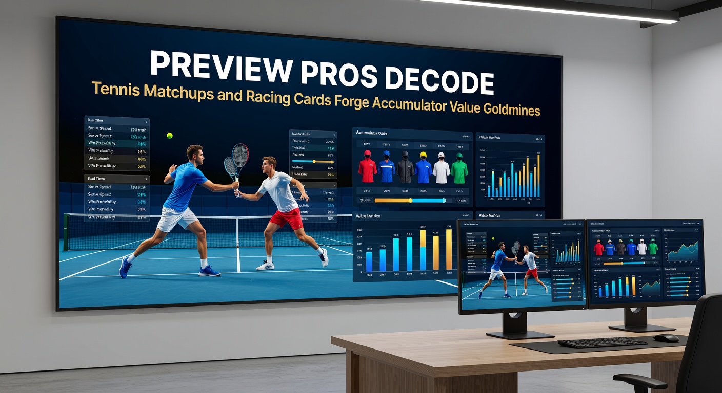 Close-up of horse racing form card beside tennis scoreboard, illustrating analytical previews for accumulator bets