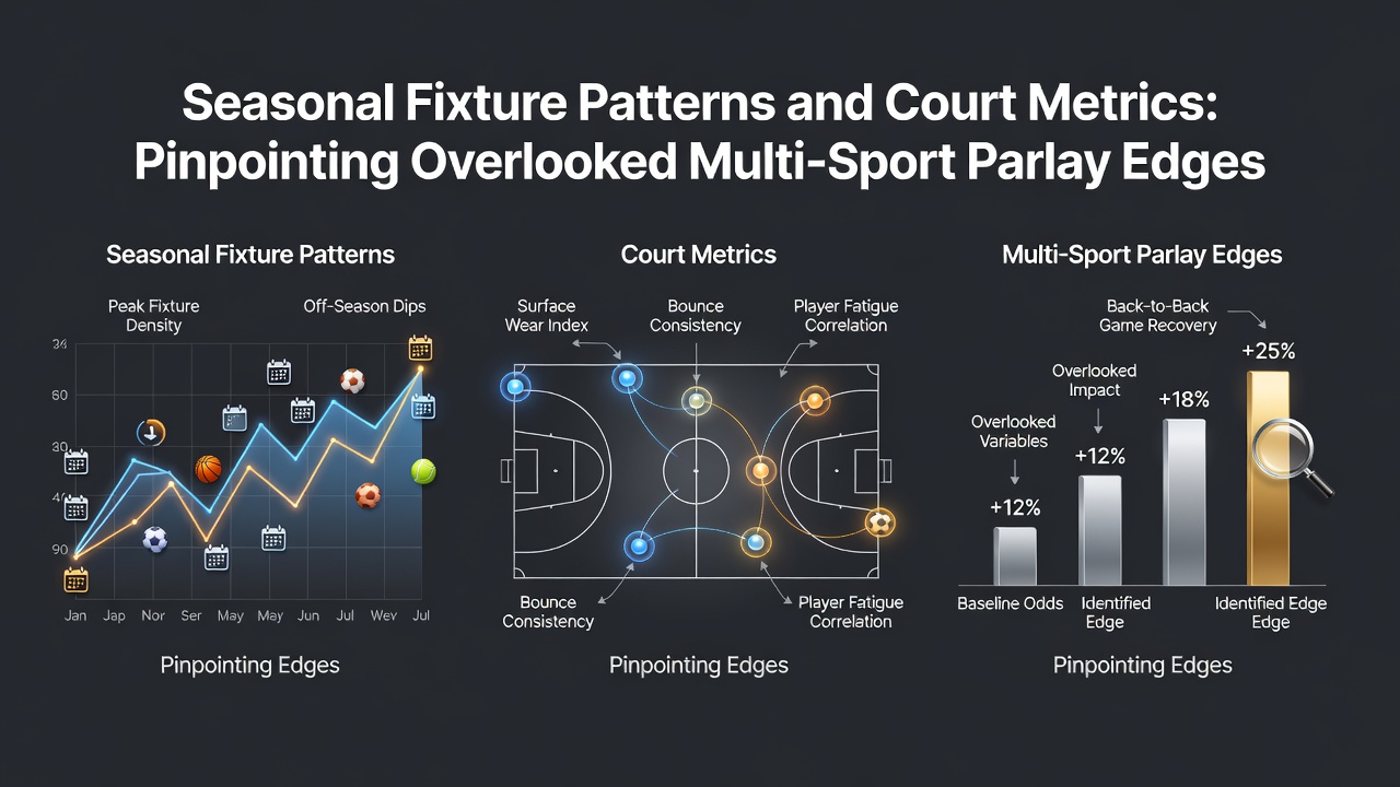 Visual representation of seasonal fixture schedules overlaid with tennis and basketball court performance data for multi-sport betting analysis
