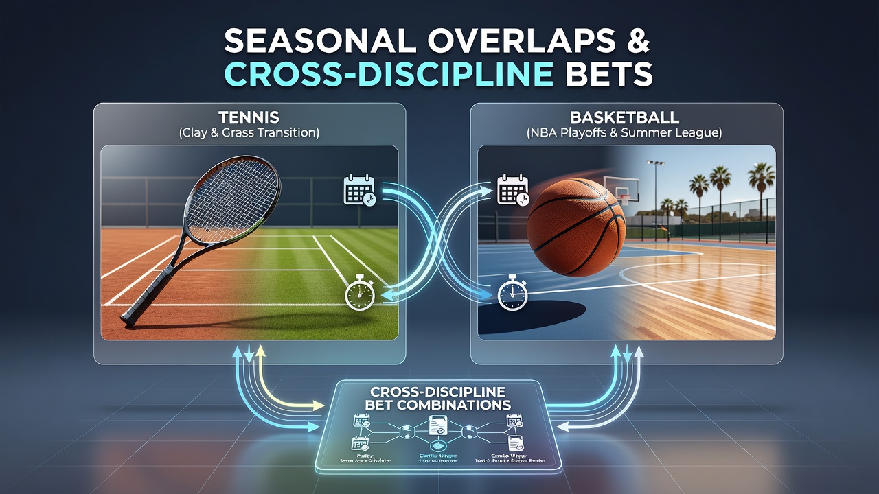 Bettor reviewing tennis and basketball odds on mobile device during June overlap period