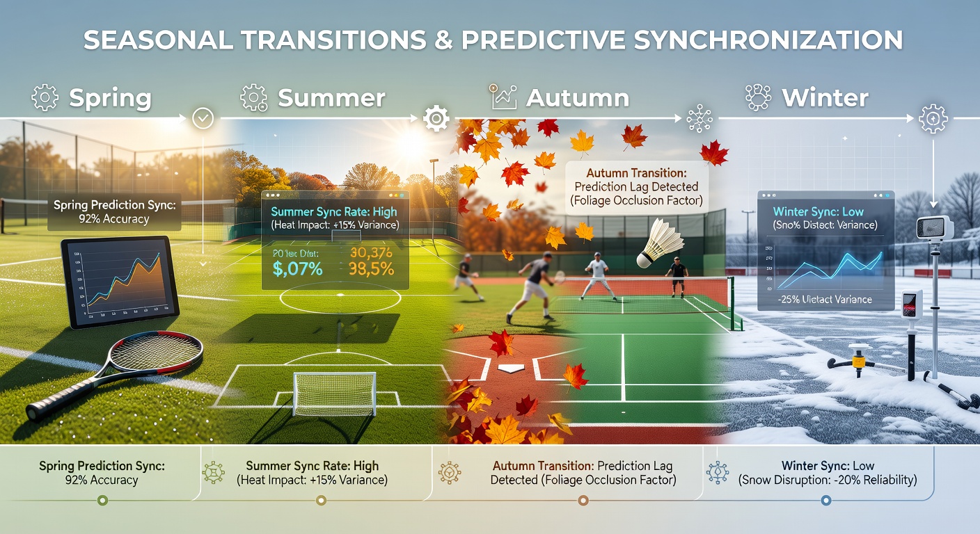 Comparative analysis chart showing synchronized prediction adjustments between field and racket sports during seasonal shifts