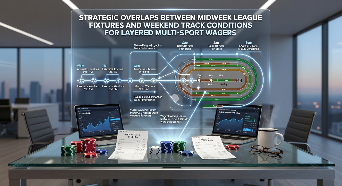 Midweek football stadium under lights with layered betting charts overlay