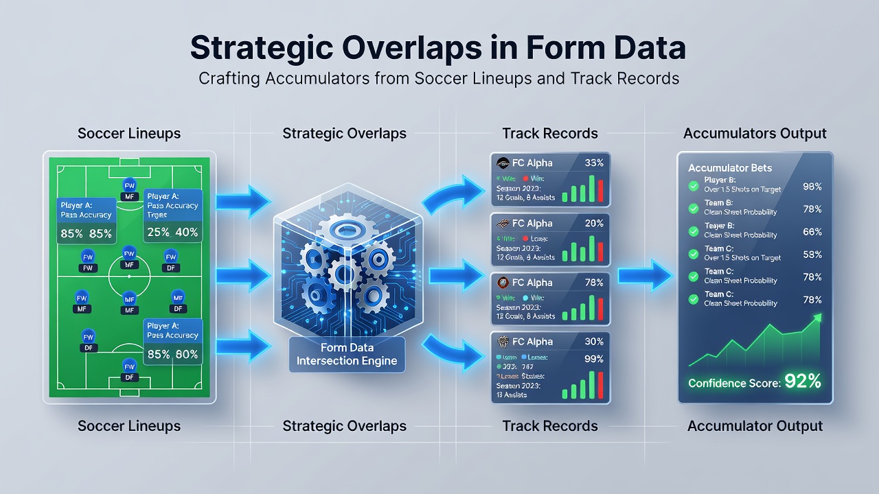 Split-screen view showing soccer team news on one side and horse racing statistics on the other during accumulator planning