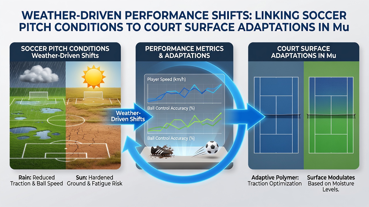 Multi-sport athlete transitioning between soccer pitch and tennis court surfaces during training session